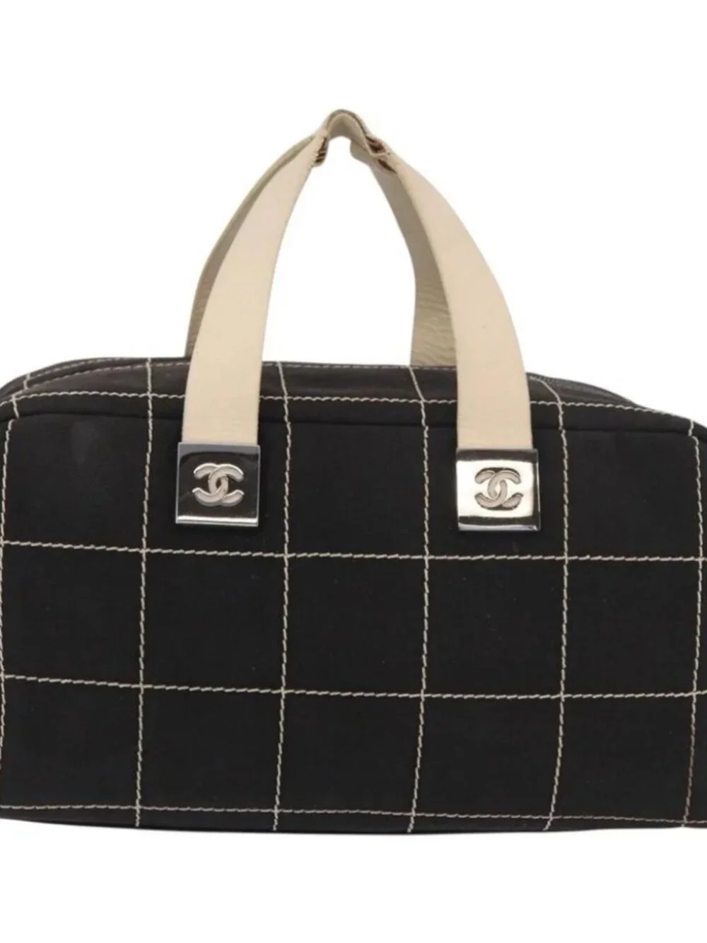 CHANEL Hand Bag Canvas Black CC Auth 131003